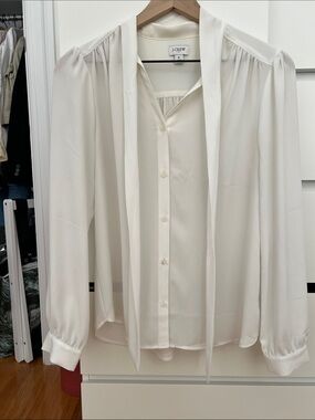 J. Crew Ivory Tie-Neck Button Down Blouse